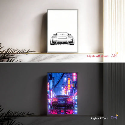 GTR Anime Racing LED Night Light – Car-Themed Bedroom Decor Lamp for Anime Fans, Ambient LED Lampara de Noche & Gift Light