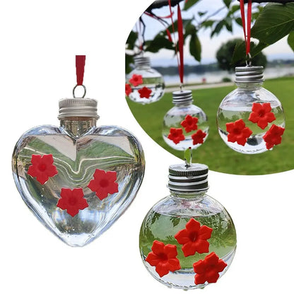 PET Hummingbird Feeder – Transparent Spherical & Heart-Shaped Hanging Bird Feeder with 3 Leak-Proof Ports