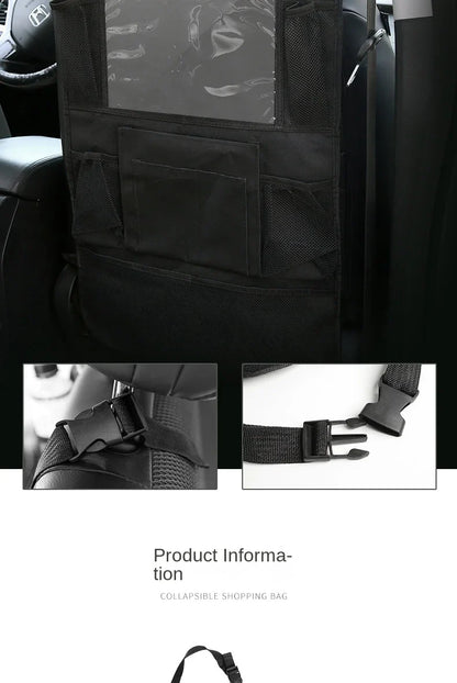 Car Backseat Organizer with Touch Screen Tablet Holder - Auto Storage Pockets & Seat Protectors