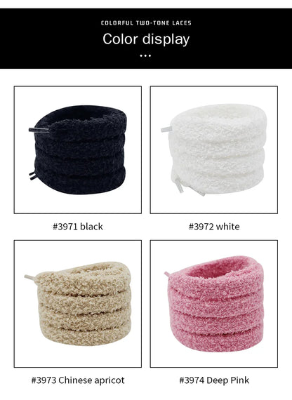 Fuzzy Shoelaces 15mm — Soft Plush Towel Laces for Fall, Winter, Halloween & Christmas Casual Sneakers