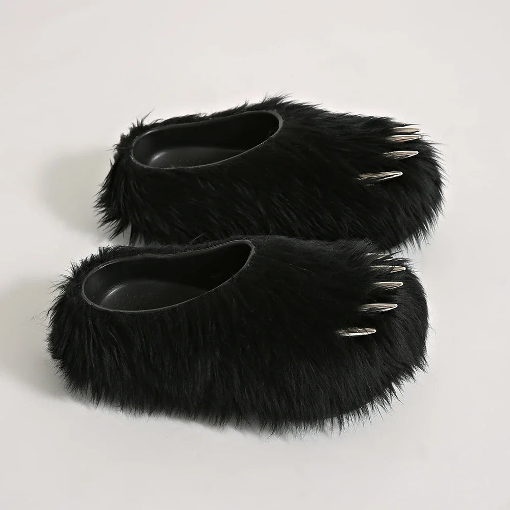 Bear Claw Plush Mules - Customizable Soft Summer Slides with Logo for Comfortable Casual Wear