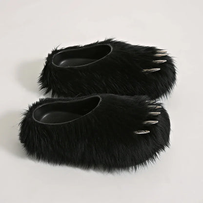 Bear Claw Plush Mules - Customizable Soft Summer Slides with Logo for Comfortable Casual Wear