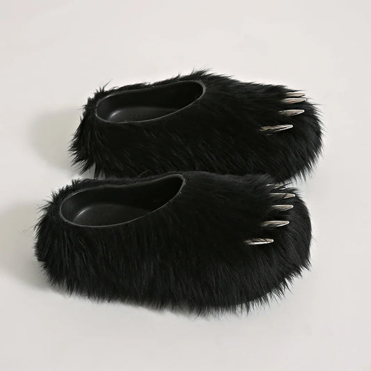 Bear Claw Plush Mules - Customizable Soft Summer Slides with Logo for Comfortable Casual Wear