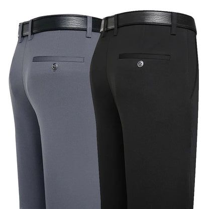 Men's Suit Pants – Business Casual Elastic Straight Trousers | Formal Dress Black & Navy Blue