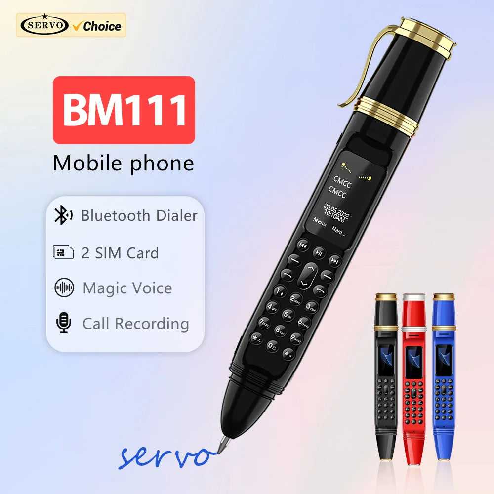 SERVO BM111 3-in-1 Magic Voice Pen Phone – Portable Dual SIM Mobile, Bluetooth Dial Recorder, and Original Telephone Device