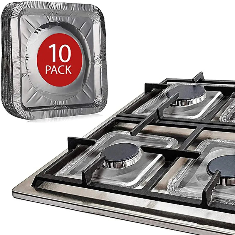 10/20pcs Disposable Aluminium Stove Protector Covers - Gas Burner Liners, Stovetop Cleaning Pads for Easy Kitchen Maintenance