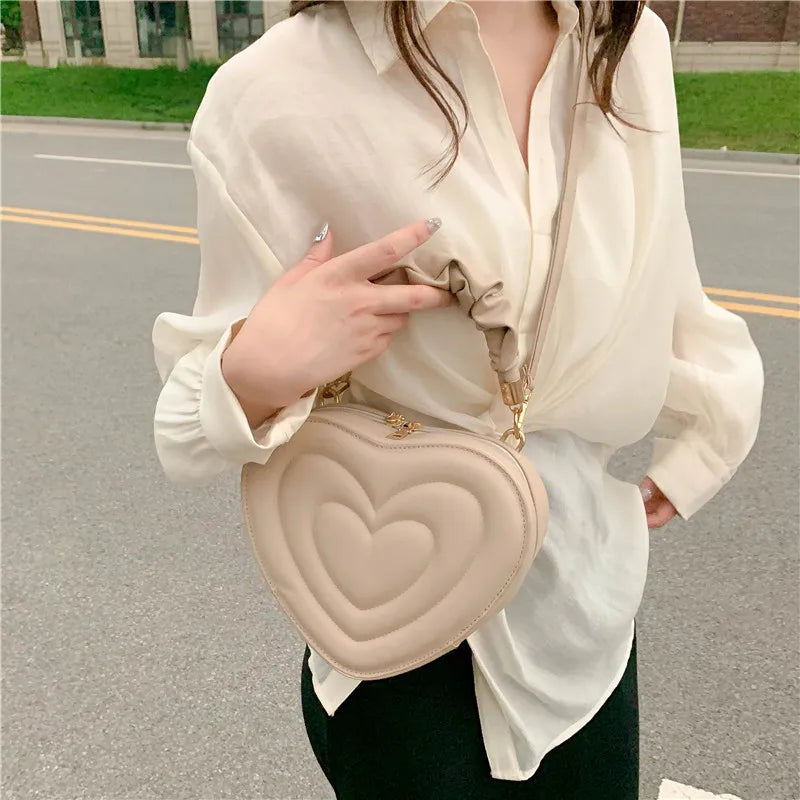 Fashion Love Heart Shape Shoulder Bag: Small Designer Crossbody Bag for Women - Solid PU Leather Top Handle Handbag