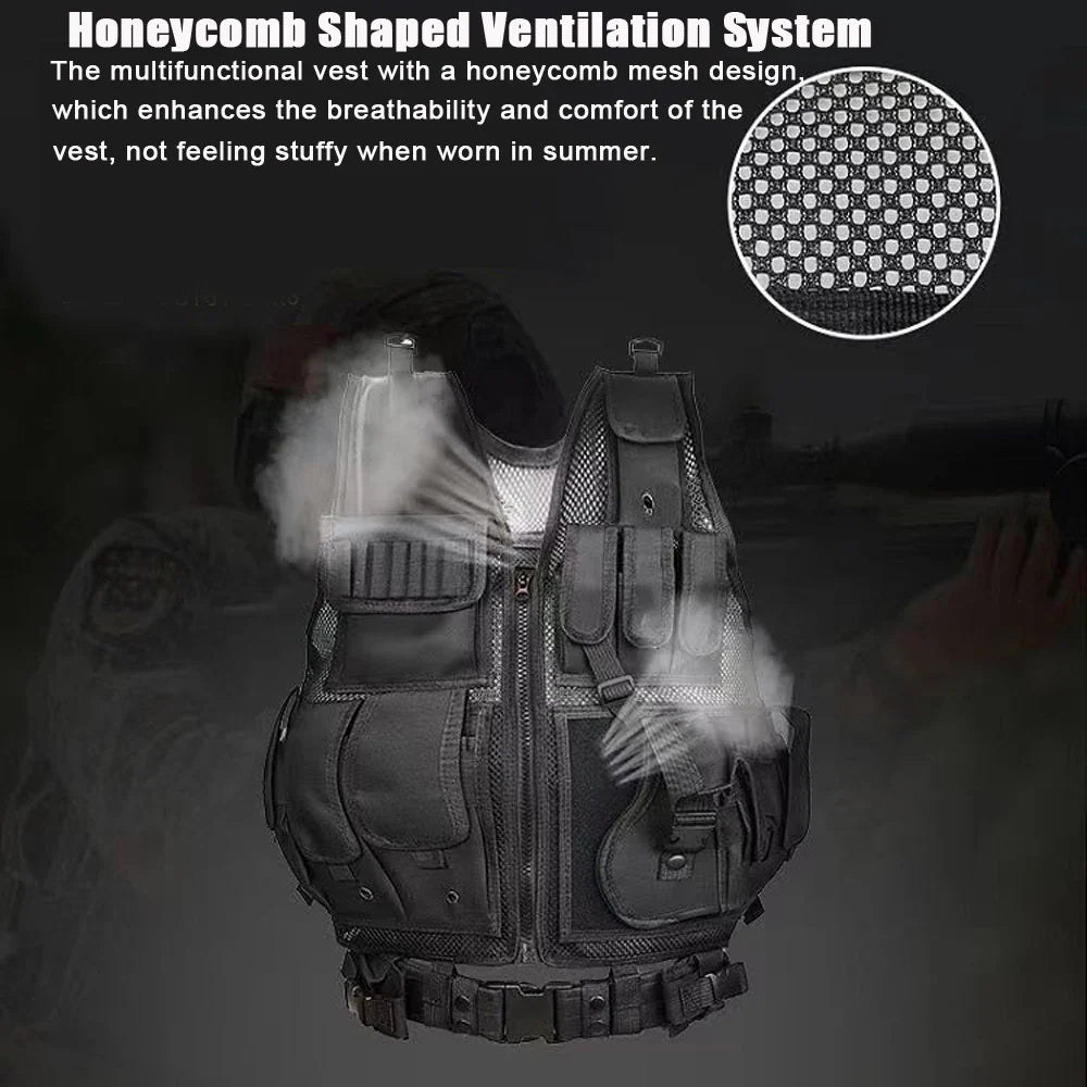 Adjustable Military Tactical Vest - Outdoor Molle Combat Body Armor for Security, Hunting, CS Game, and Airsoft Training