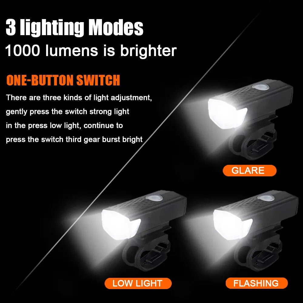 USB Rechargeable Bike Light Set: Front Light with Taillight - Easy Installation, 3 Modes Bicycle Accessories