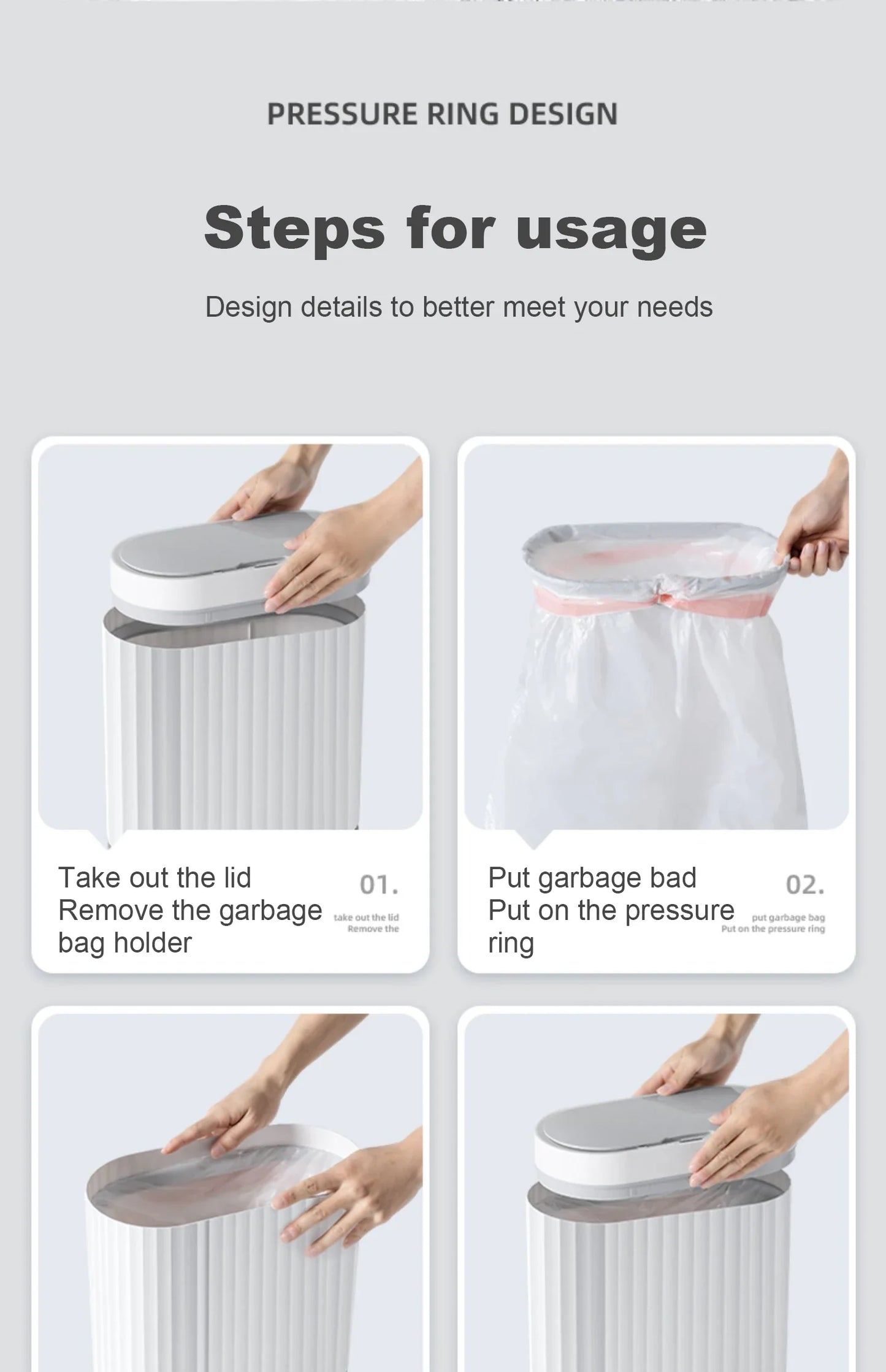 7/9L Automatic Sensor Trash Can – Smart Induction Garbage Bin with Roman Striped Design for Bathroom & Kitchen