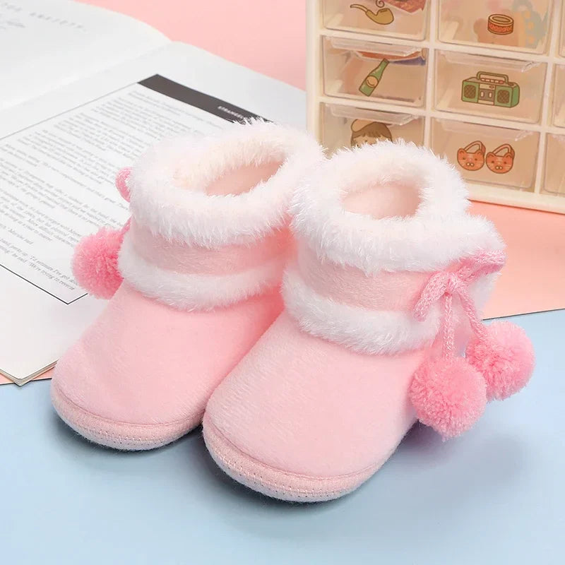 Newborn Baby Shoes — Soft Pompom Snow Boots for Girls & Boys, Warm Winter Toddler Booties