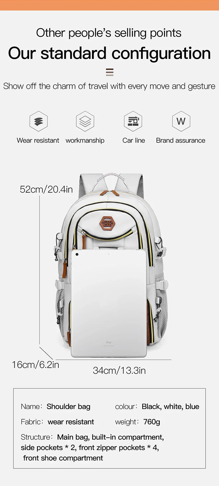 Outdoor Travel Backpack – Large Capacity Sports & Camping Knapsack for Men & Women, Laptop Bag with Shoes Pocket