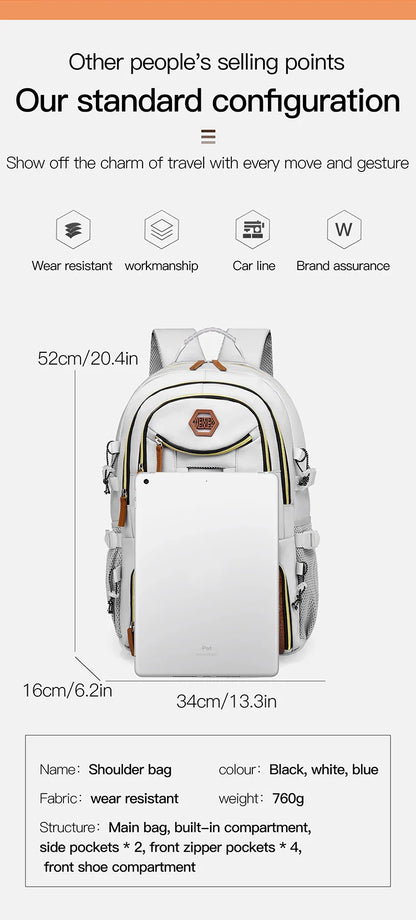 Outdoor Travel Backpack – Large Capacity Sports & Camping Knapsack for Men & Women, Laptop Bag with Shoes Pocket
