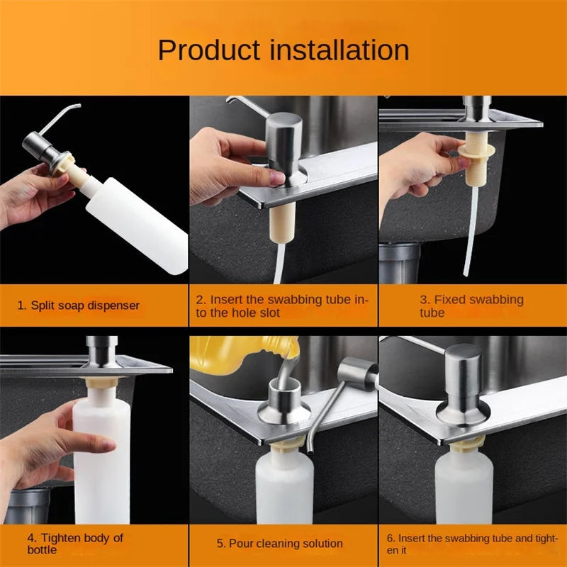Stainless Steel Sink Soap Dispenser — 350ml Manual Liquid Soap & Lotion Pump, Kitchen Accessory