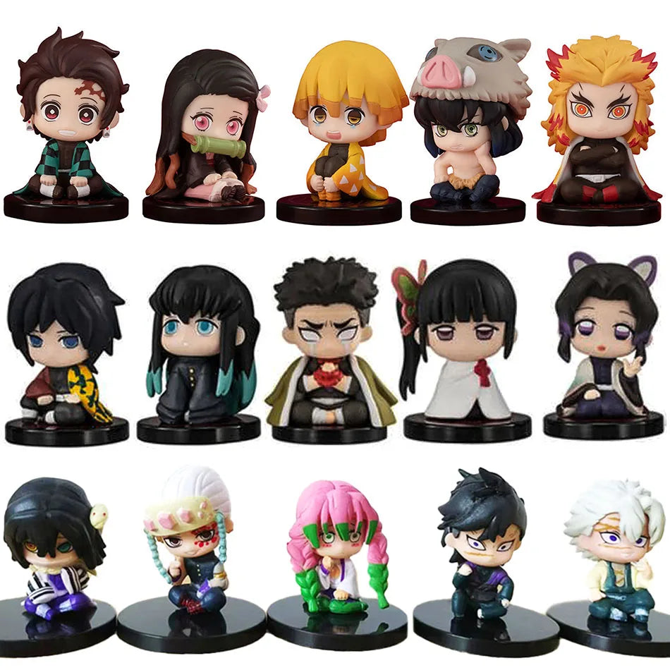 Q Posket Demon Slayer Figures – Mini PVC Dolls, Kimetsu no Yaiba Desktop Decoration, 5/10/15pcs Sets