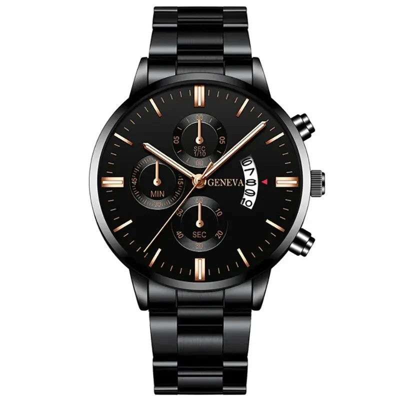 Fashion Men's Stainless Steel Watch – Luxury Quartz Wristwatch with Calendar for Business & Everyday Wear