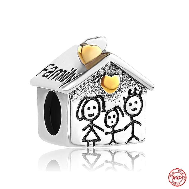 Europe 925 Silver Family Charm Pendant - Boy, Girl, Mom & Sisters Bead for Pandora Bracelet, Sparkling Dangle Jewelry