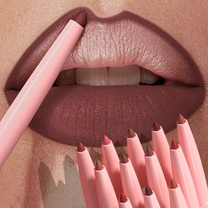 Matte Red Brown Lip Liner Pencil – Waterproof Slim Lip Contour Pen with Tapered Nib Long-Lasting Lip Stain