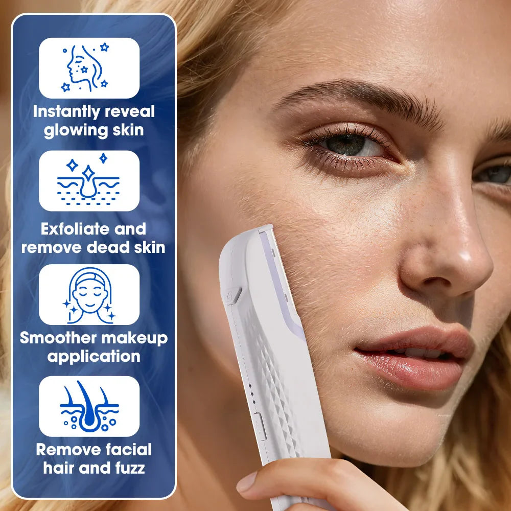 Women’s Sonic Rechargeable Dermaplane Razor with Light – Facial Hair & Peach Fuzz Removal Tool with 6 Blades for Skin Exfoliation & Smooth Skin Care