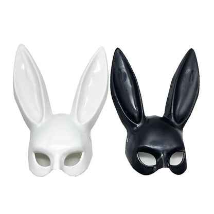 Black and White Rabbit Mask - Halloween Party Decoration, Long Ears Bunny Mask for Costume and Cosplay