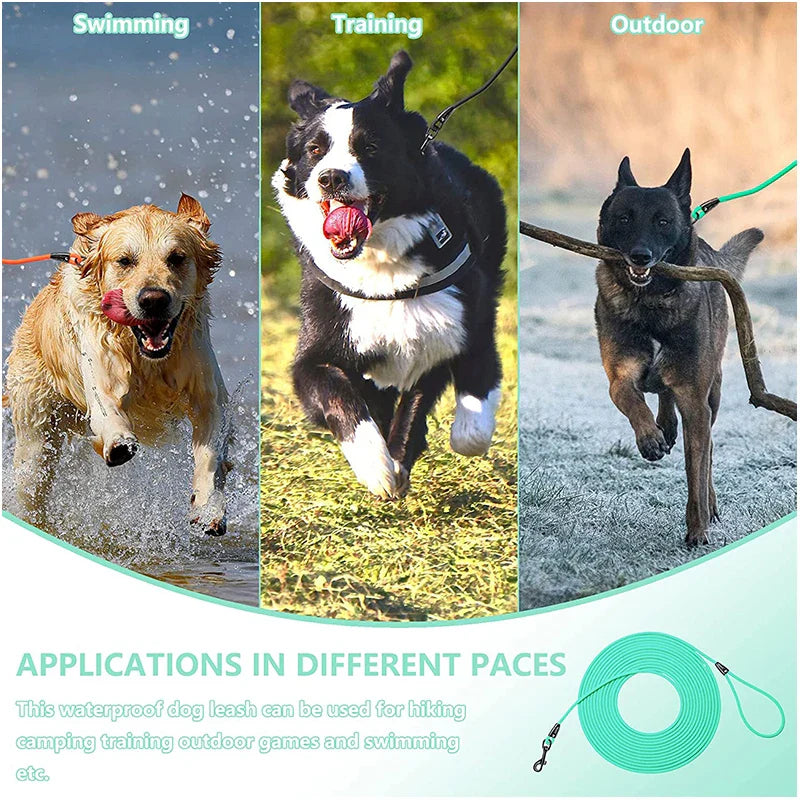 Waterproof Dog Leash – PVC Training Recall Leash 5FT/10FT/20FT/30FT for Beach, Yard & Play