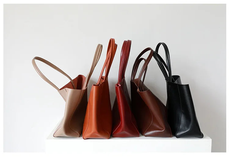 Customized Letter Genuine Leather Tote Bag – Large Capacity, Practical Commuter & Shopping Bag, Cowhide Large Bag
