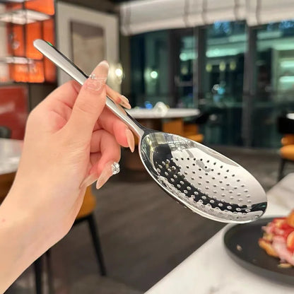 Large Stainless Steel Round Spoon — Big Head Rice Serving Spoon with Drain Holes, Heat-Resistant Kitchen Utensil