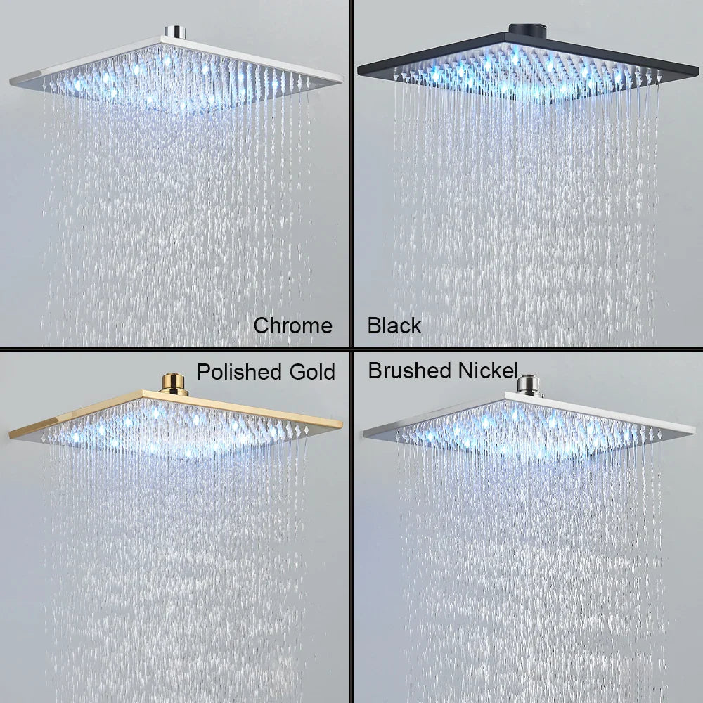 Black Ceiling Mounted LED Rainfall Shower Head – Intelligent Remote Control Concealed Waterfall Tap