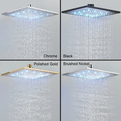 Black Ceiling Mounted LED Rainfall Shower Head – Intelligent Remote Control Concealed Waterfall Tap