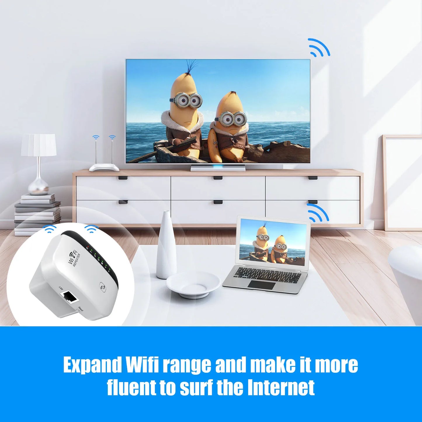 300Mbps Wireless WiFi Repeater — 2.4G WiFi Extender & Signal Booster, 802.11N Router Adapter for Home & Office