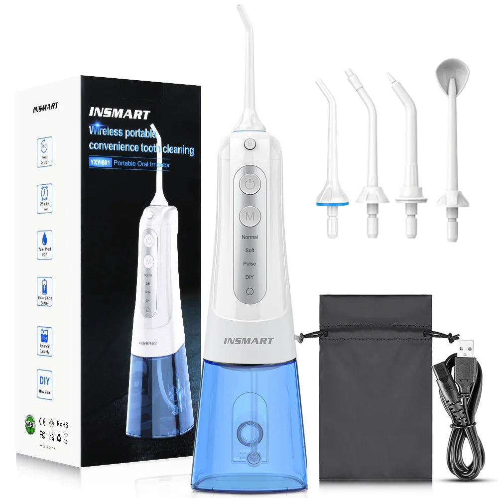 INSMART Portable Oral Irrigator – 300ml Waterproof Dental Water Flosser for Teeth Cleaning & Whitening