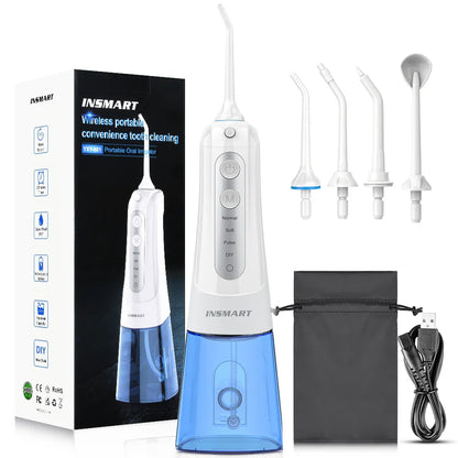 INSMART Portable Oral Irrigator – 300ml Waterproof Dental Water Flosser for Teeth Cleaning & Whitening