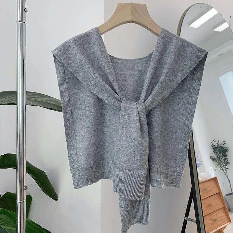Women’s Summer Knitted Shawl – Thin Cape Scarf with Fake Collar Neck Guard