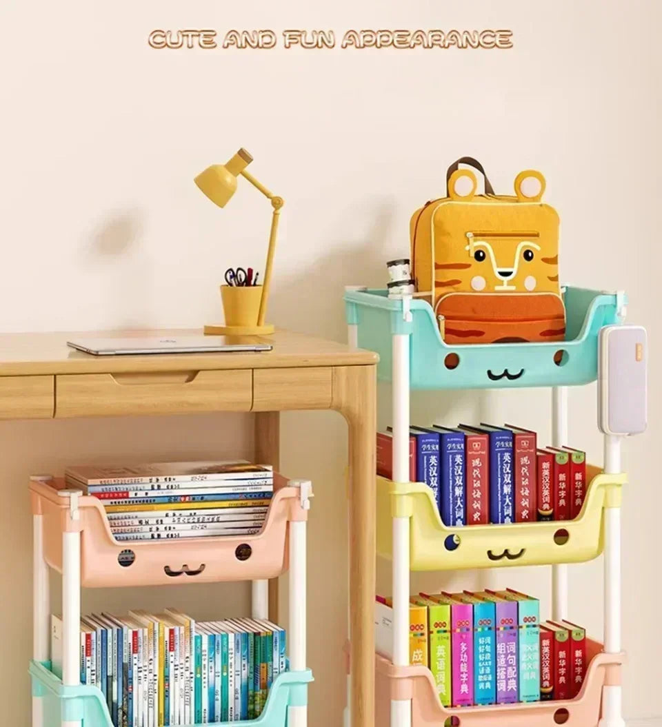 4 Layer Toy Storage Trolley & Bookshelf - Kids Organizer, Snack Rack, Bathroom & Kitchen Storage