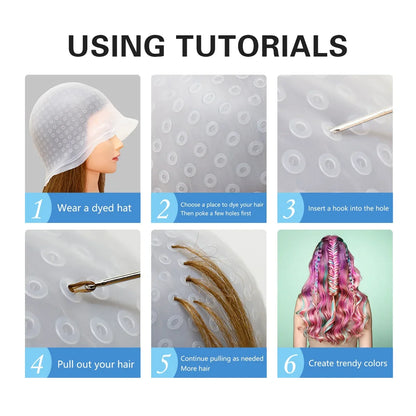 Silicone Hair Highlighting Cap with Hook Needle – Reusable Hair Dye Set for Salon & Professional Hair Coloring
