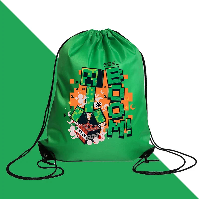 My World Kids Drawstring Bag — Waterproof Cartoon Backpack & Handbag with Kawaii Anime Figure Print for Boys & Girls