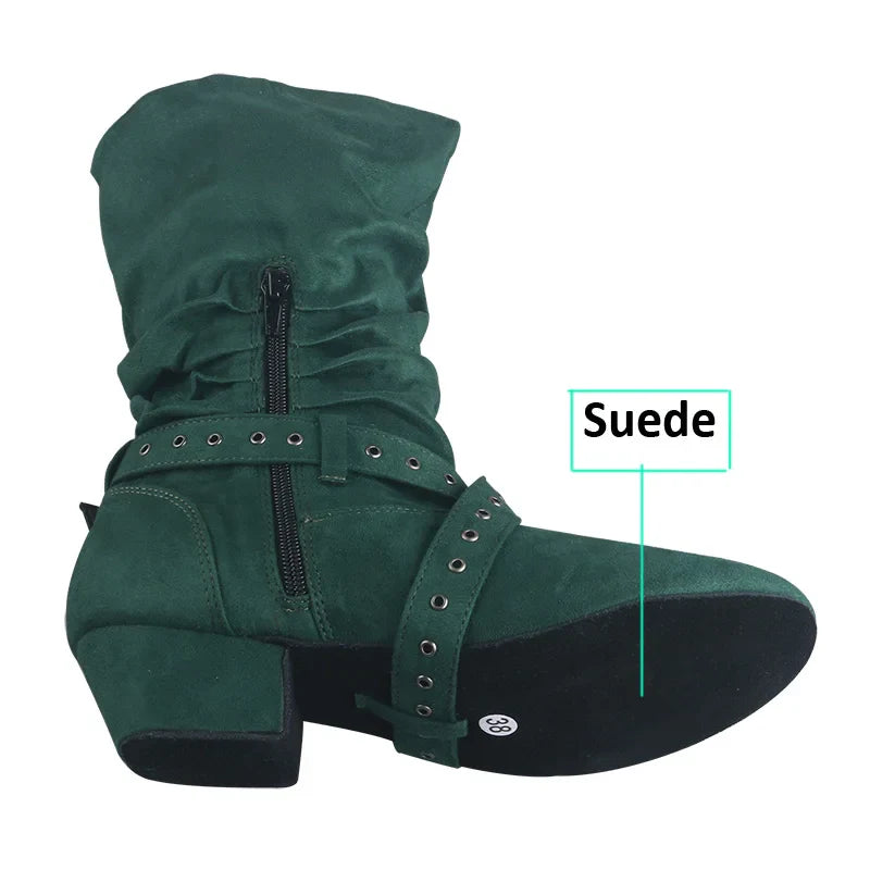 Wedopus Women’s Customized Heel Western Dance Boots – Black Suede Cowboy Shoes for Urban Dancing