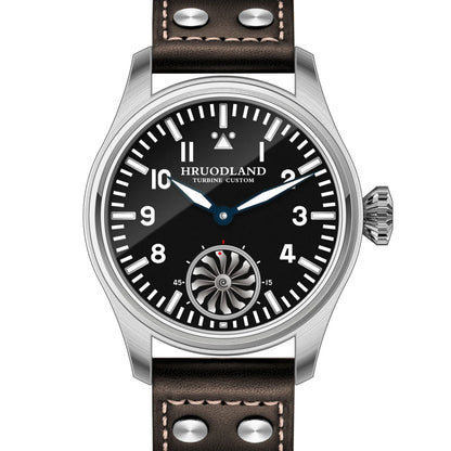 Hruodland 43MM Pilot Men’s Manual Mechanical Watch — Sapphire Crystal, BGW-9 Night Light, Turbine Design, Waterproof 5Bar