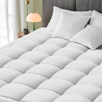 Quilted Fitted Mattress Pad — Cooling Pillow Top Protector, Breathable Soft Mattress Cover