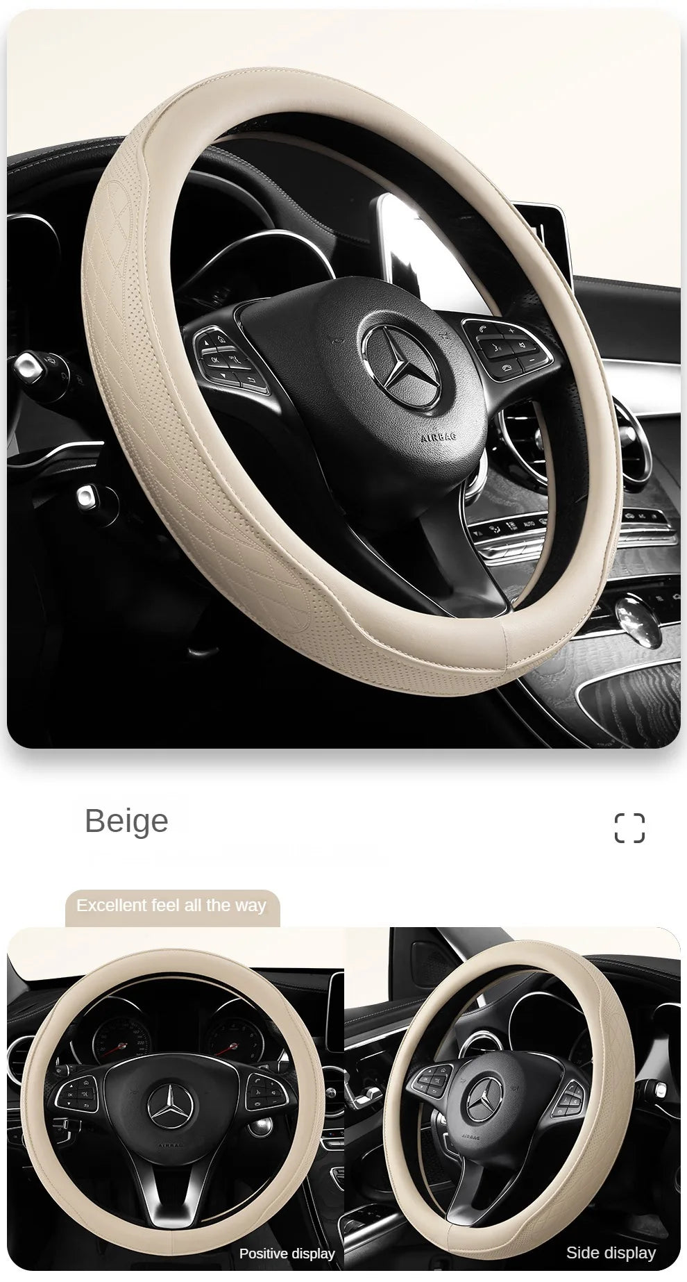 Napa Leather Perforated Patchwork Steering Wheel Cover - Non-slip & Breathable, Universal 15 Inch (38cm)