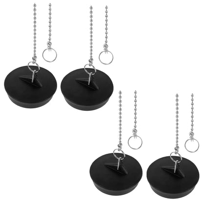 8/2PC Universal Sink Plug — Rubber Drain Stopper with Round Beaded Chain for Kitchen & Bathroom