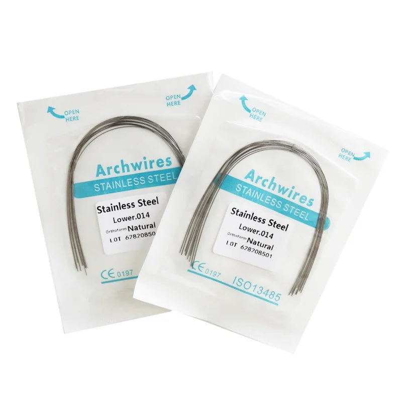 2 Packs Stainless Steel Arch Wires – 20pcs Natural Round & Rectangle Wires for Upper & Lower Braces