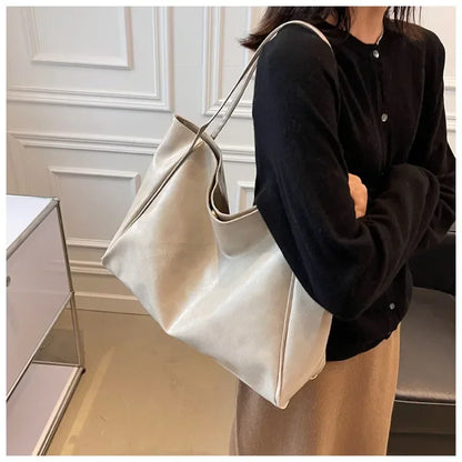 Women’s PU Leather Tote Bag – Large Capacity Soft Underarm Shoulder & Crossbody Bucket Bag Retro Casual Portable Handbag