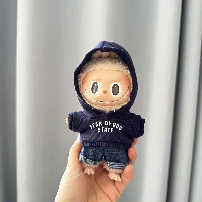 17cm Labubu I & II Idol Doll Hoodie Set – Cute Mini Plush Doll Clothes for Korea Kpop EXO Dolls, Accessories & Gifts