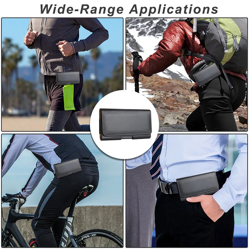 4.0 - 7.2 Inch Cell Phone Belt Clip Holster – Leather Pouch for iPhone 15/14 Pro Max, Samsung S24/S23 Ultra, Xiaomi