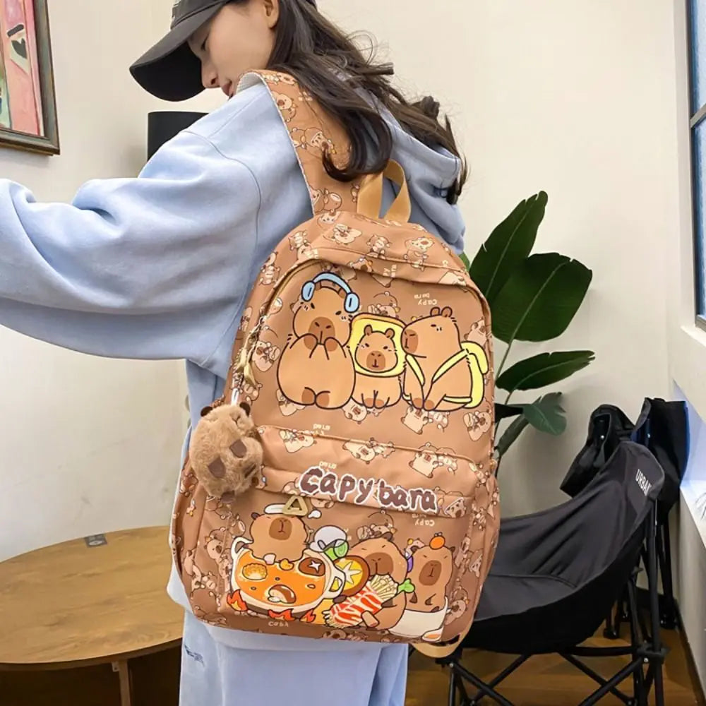 Cute Capybara Backpack | Large Capacity, Breathable Nylon Schoolbag for Students, Women & Girls, Ultra-Light Book Bag