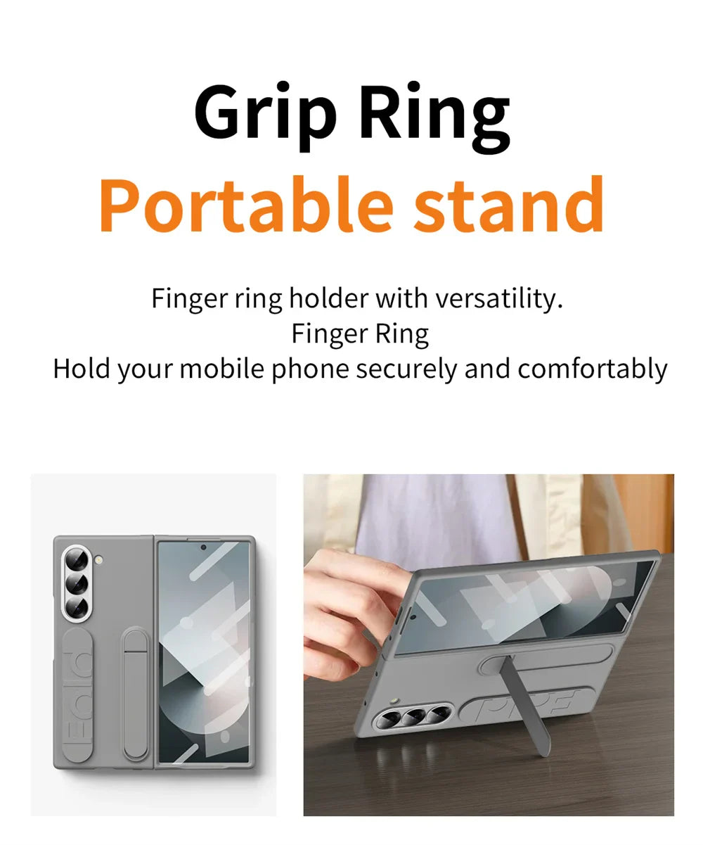 Luxury Wristband Case for Samsung Galaxy Z Fold 3-7 – Invisible Bracket Silicone Cover with Hand Strap & Folding Stand