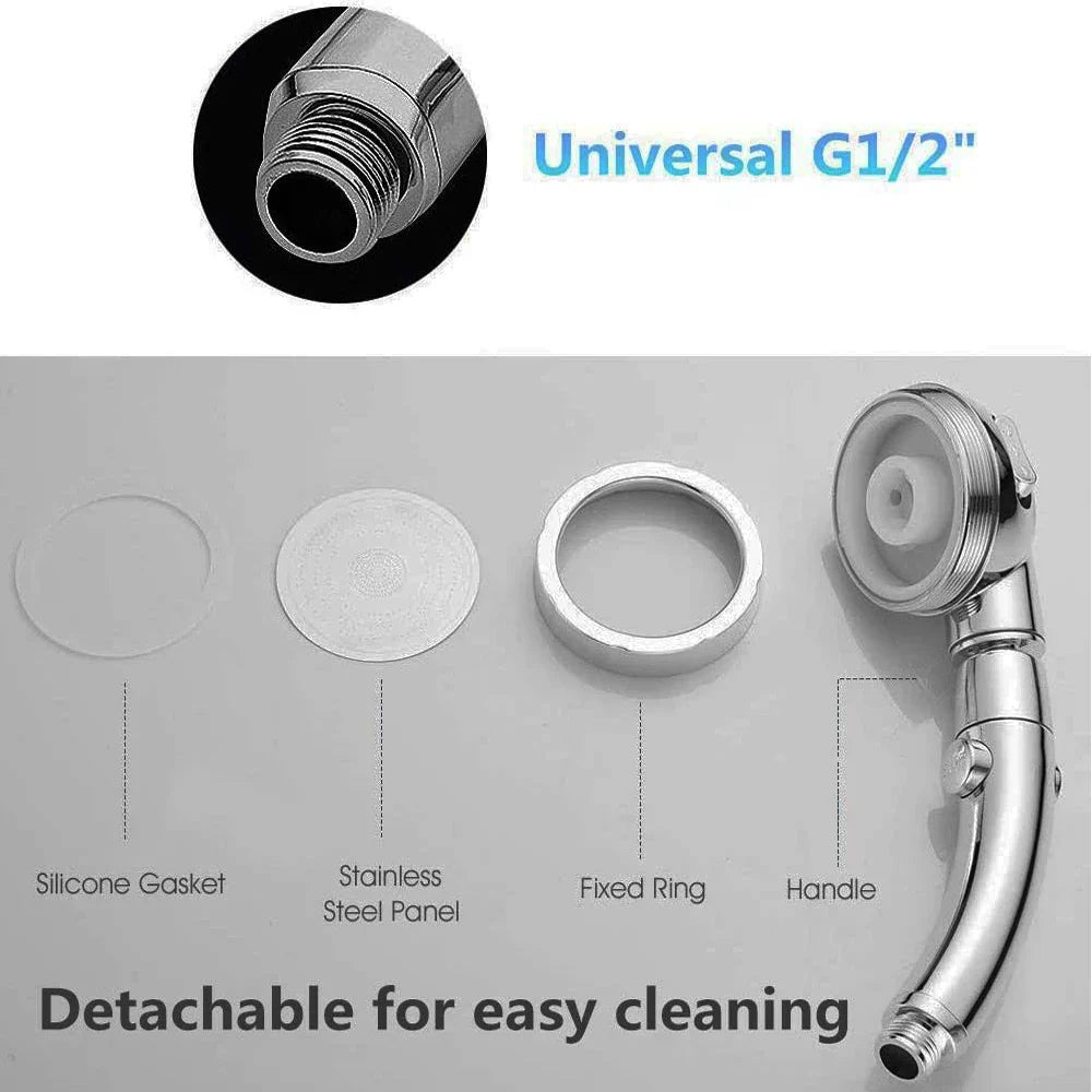 360° Rotating Handheld Shower Head – 3 Spray Modes with ON/OFF Pause Switch & Adjustable Water-Saving Design