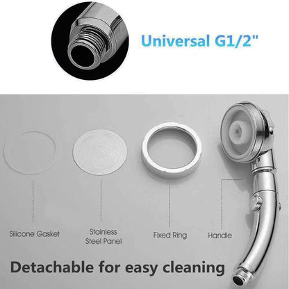 360° Rotating Handheld Shower Head – 3 Spray Modes with ON/OFF Pause Switch & Adjustable Water-Saving Design
