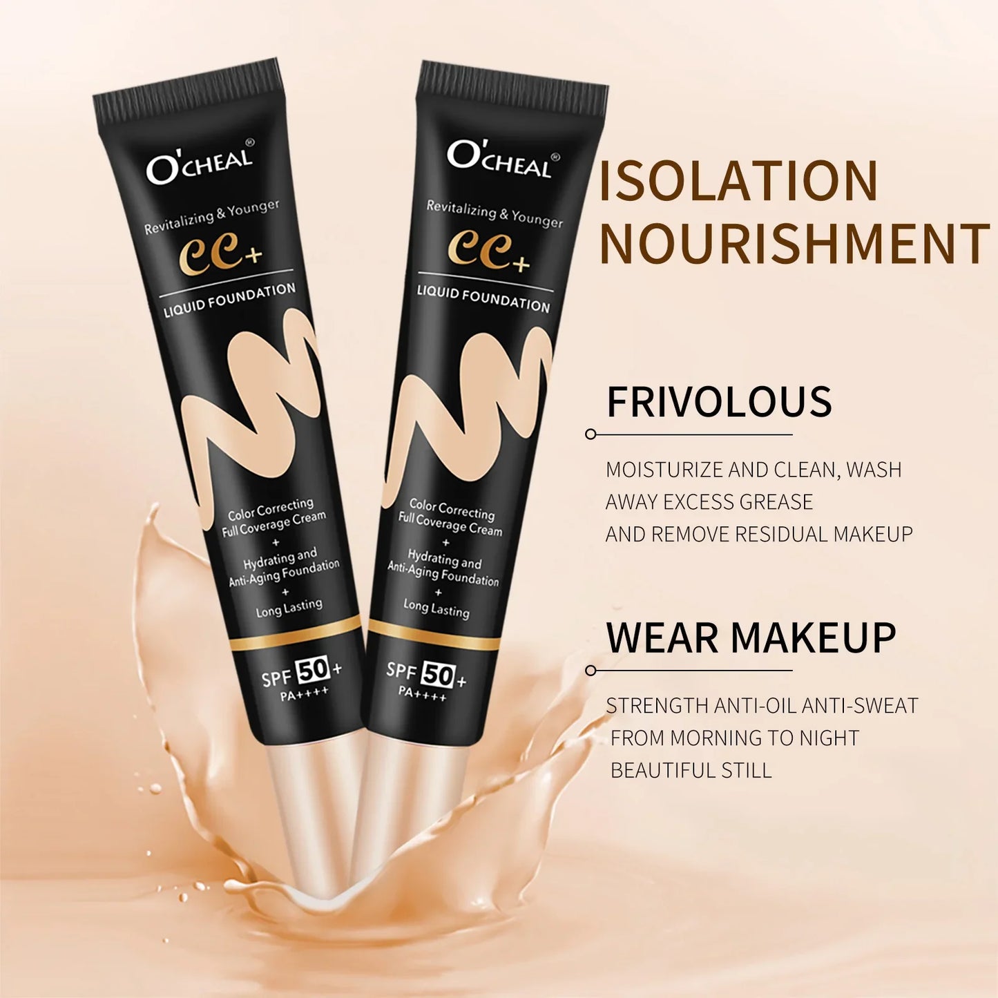 Ocheal 30g BB/CC Sunscreen Cream SPF 50/PA+++ – Anti-Aging, Long-Lasting Full Coverage Facial Foundation